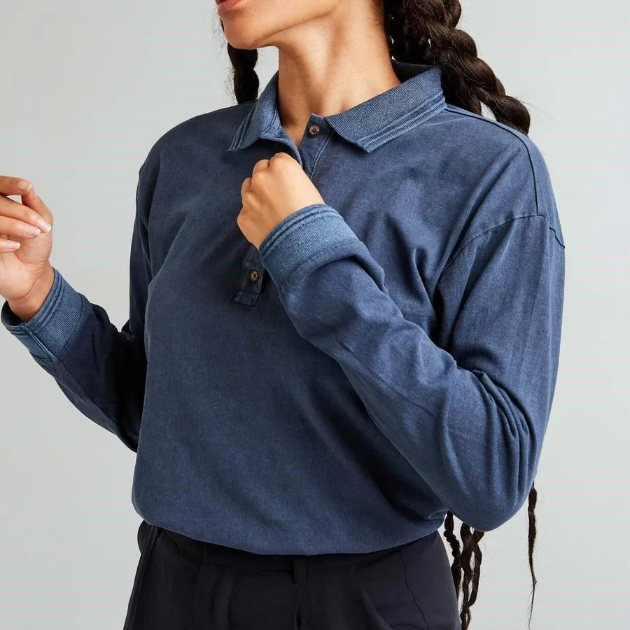 Long Sleeve Relaxed Polo (Blue Nights)