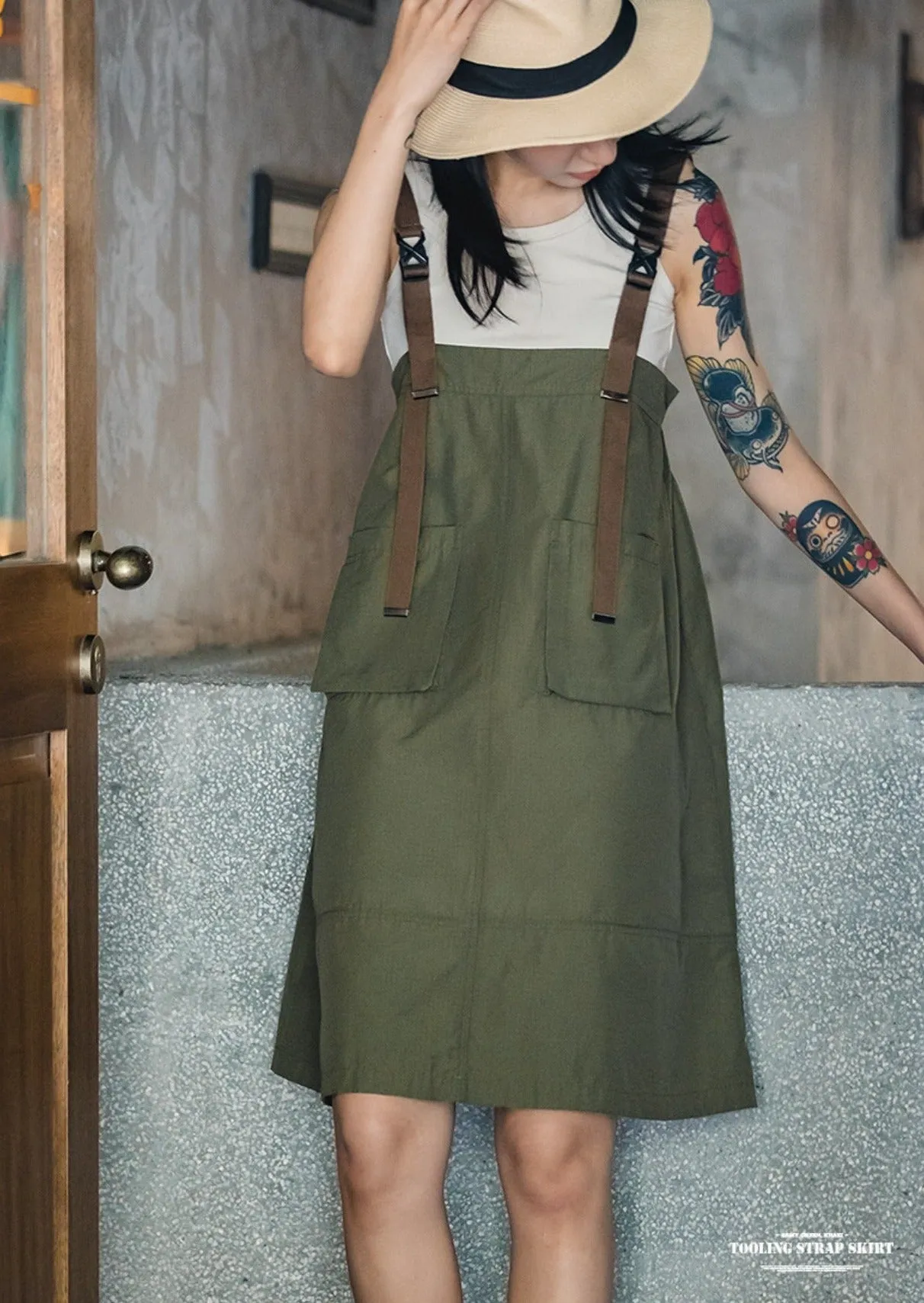 Maden Leisure Sleeveless Simple Lazy Wind Suspenders Skirt Cargo Design Pear Shape Loose Dress