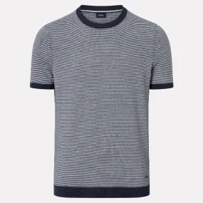 Madrin Linen/Cotton Blend Short Sleeve Crewneck / Navy Stripe