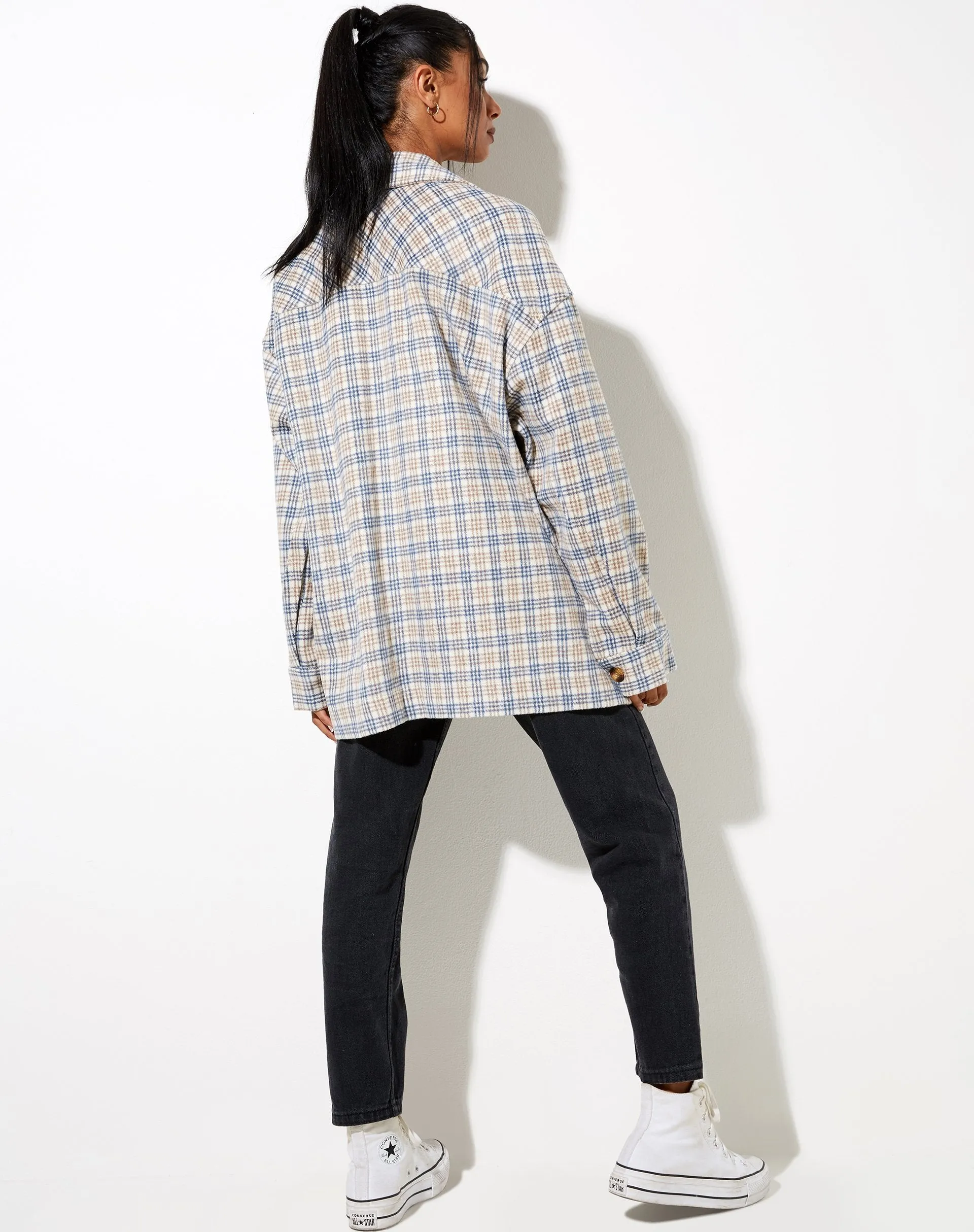 Marcel Shirt in Small Check White Blue Tan