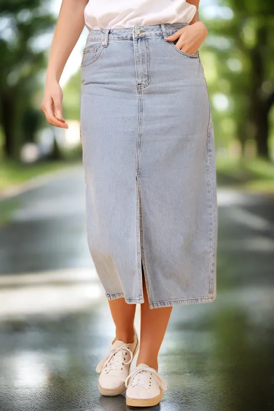 Maxi Denim skirt With Front Split - Denim