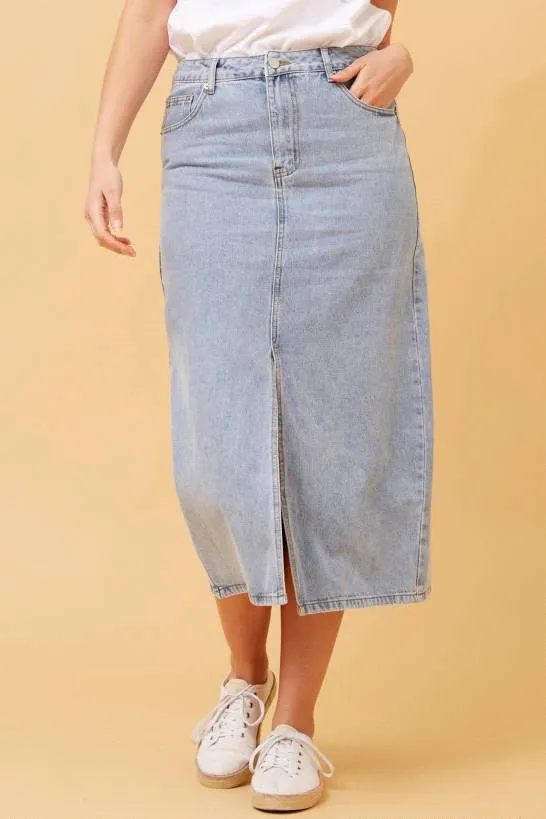 Maxi Denim skirt With Front Split - Denim