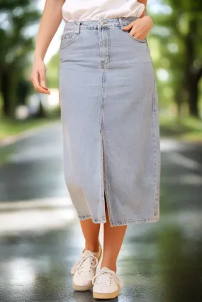 Maxi Denim skirt With Front Split - Denim