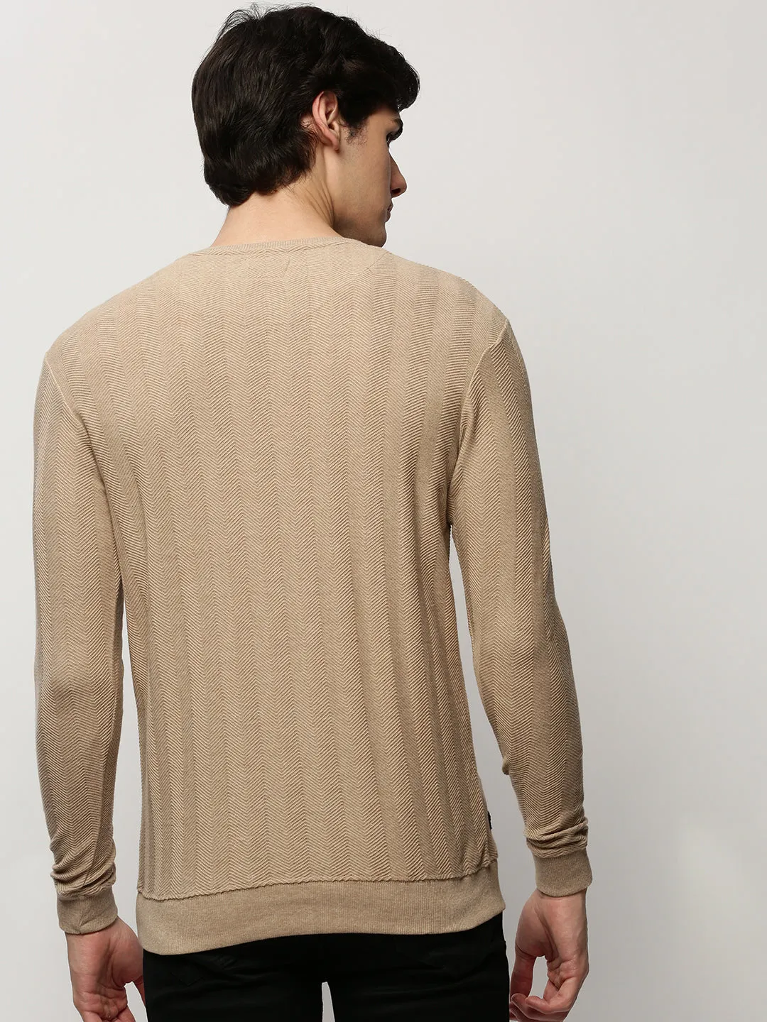 Men Beige Chevron Casual Sweatshirts