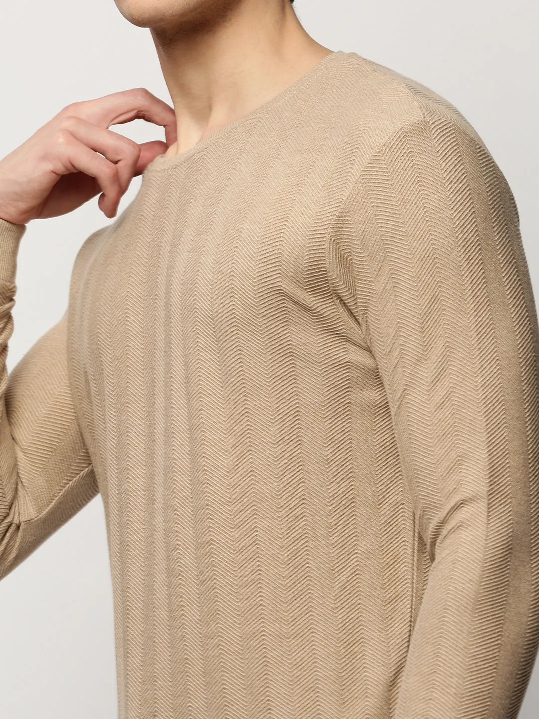 Men Beige Chevron Casual Sweatshirts