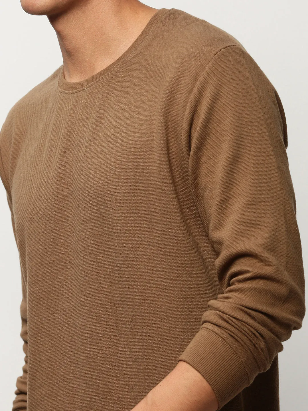 Men Brown Solid Casual Sweatshirts