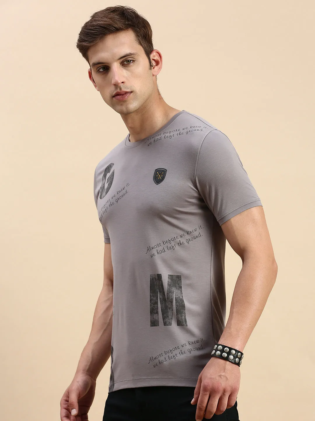 Men Grey Printed T Shirt