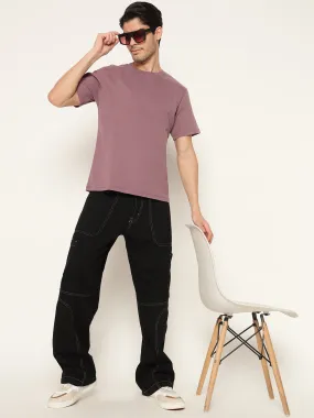 Men purple Solid Round Neck Pure Cotton T-Shirt