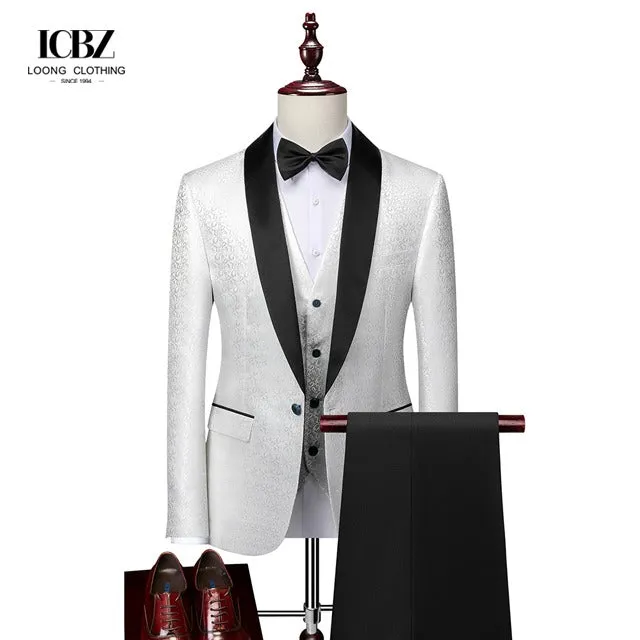 Men Slim Fit 3 Piece Groom Wedding Single Breasted Suits Shawl Lapel Tuxedos Suits Stylish Brand  Formal Business Dress | 1953