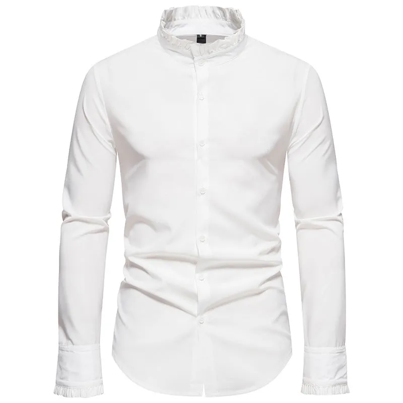 Men Turtleneck Bridal Wedding Shoes Long Sleeves Shirt