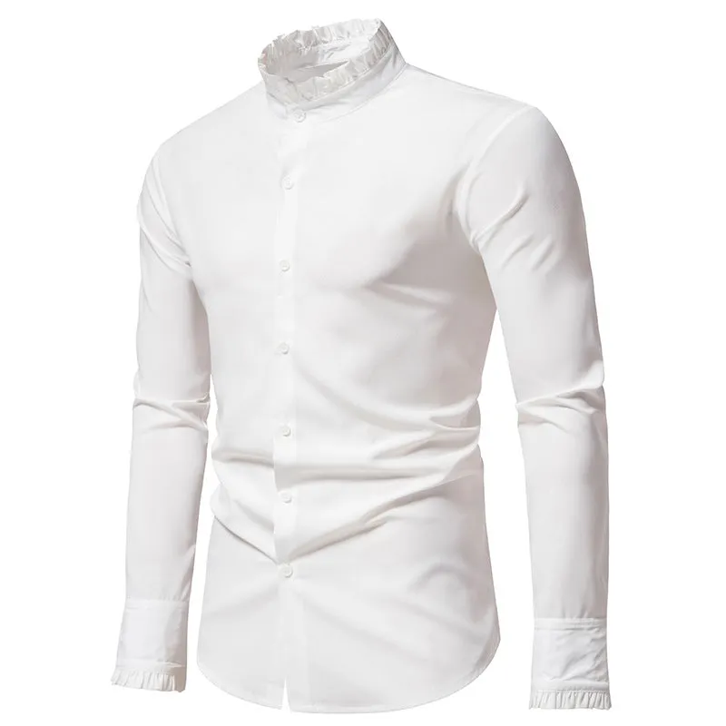 Men Turtleneck Bridal Wedding Shoes Long Sleeves Shirt