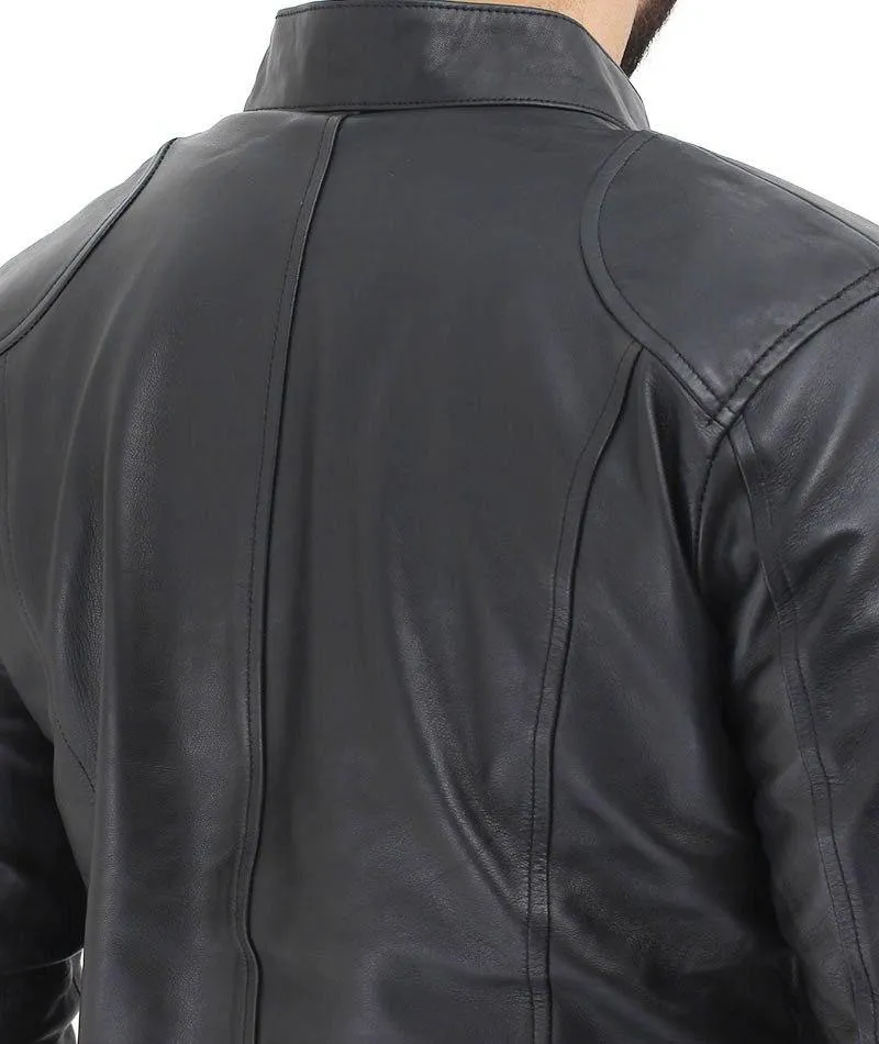 Men's Black Lambskin Biker Style Leather Jacket