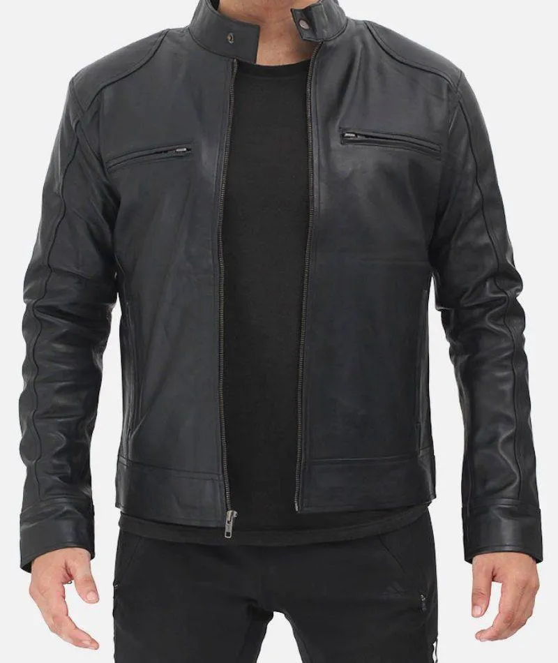 Men's Black Lambskin Biker Style Leather Jacket