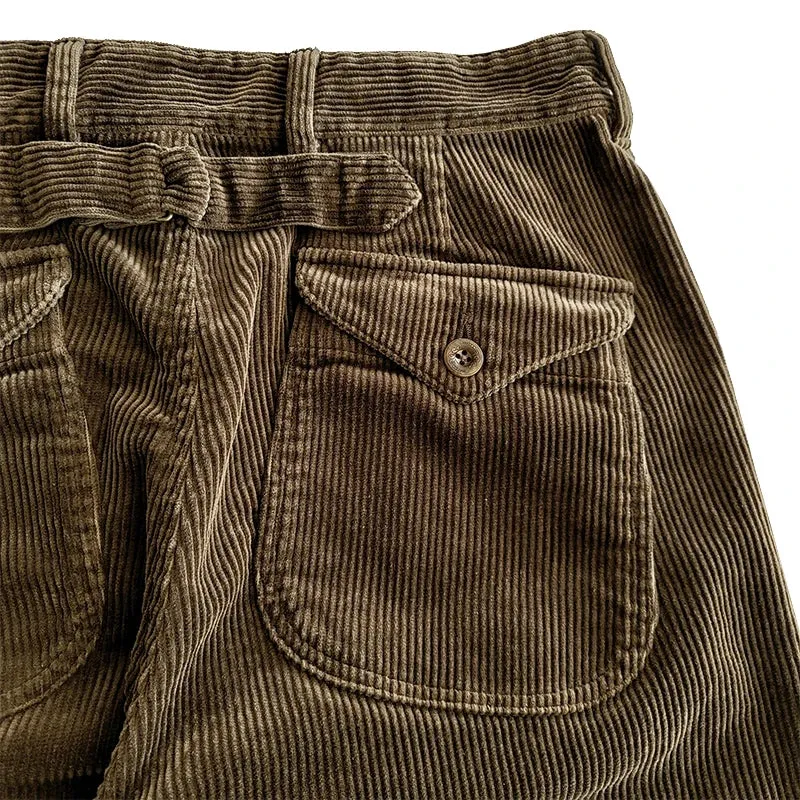 Men's Corduroy Pants with Multi-pockets and Buckleback - Straight Safari Style