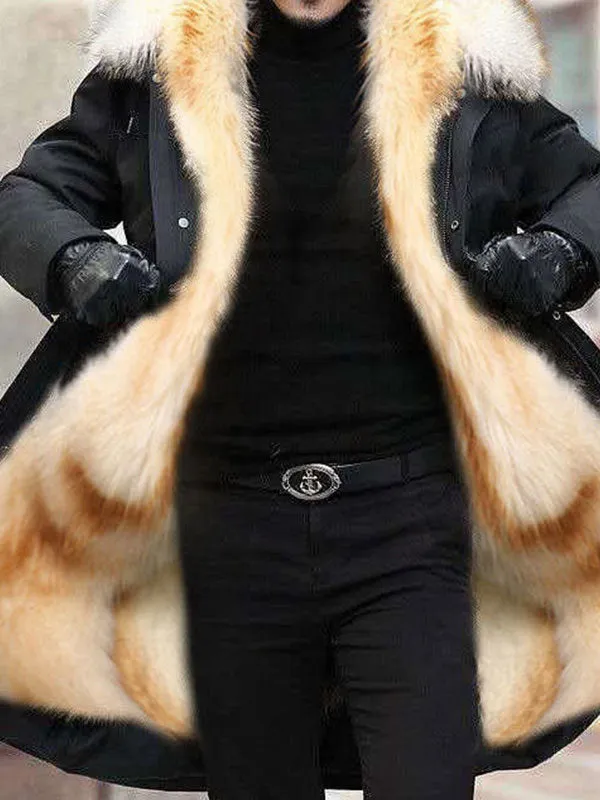 Men's Hooded Longline Faux Fur Parka Jacket Coat