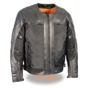 Men's Leather & Mesh Racer Jacket w/ Removable Rain Jacket Liner