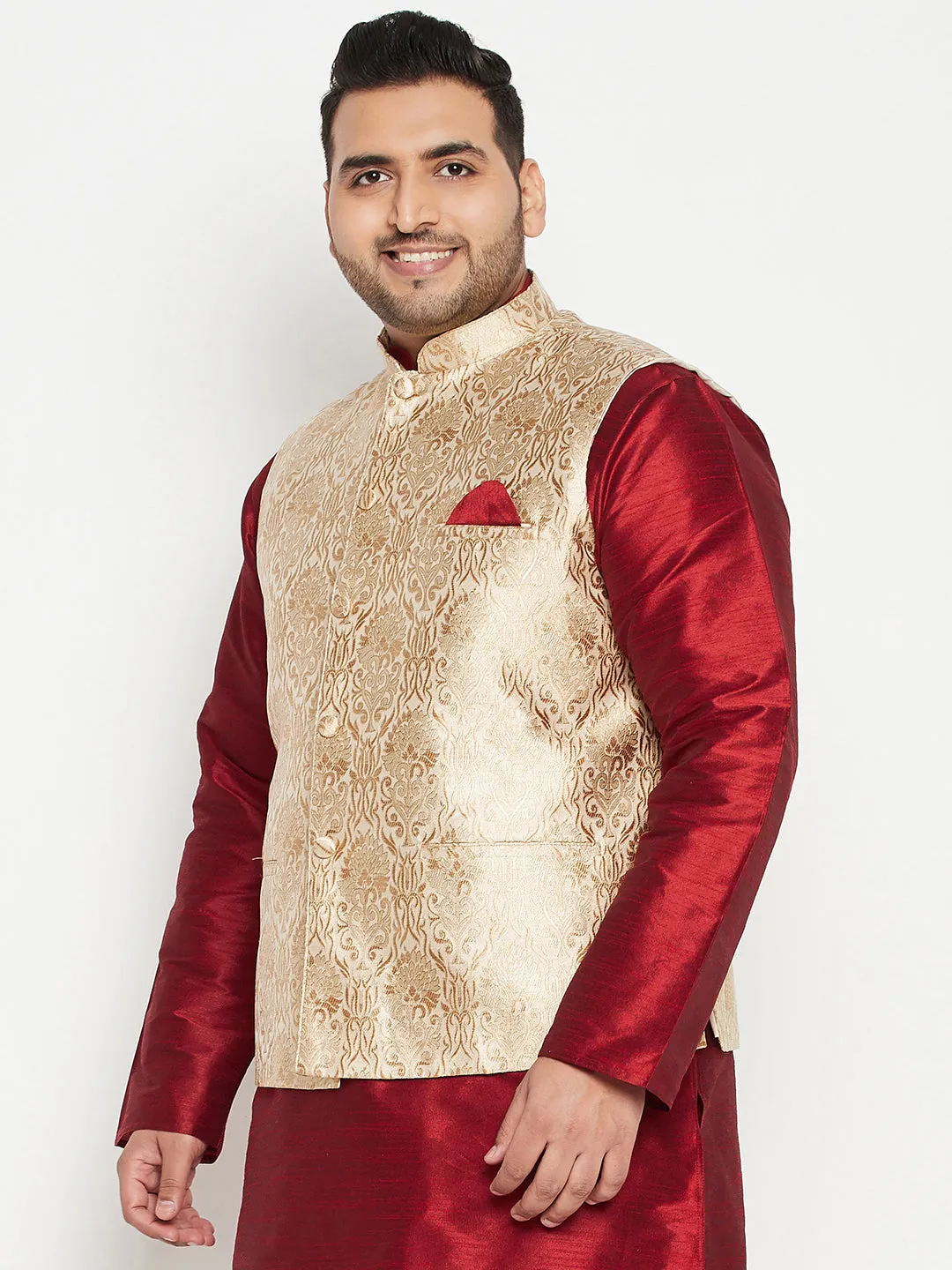 Men's Plus Rose Gold Nehru Jacket - Vastramay