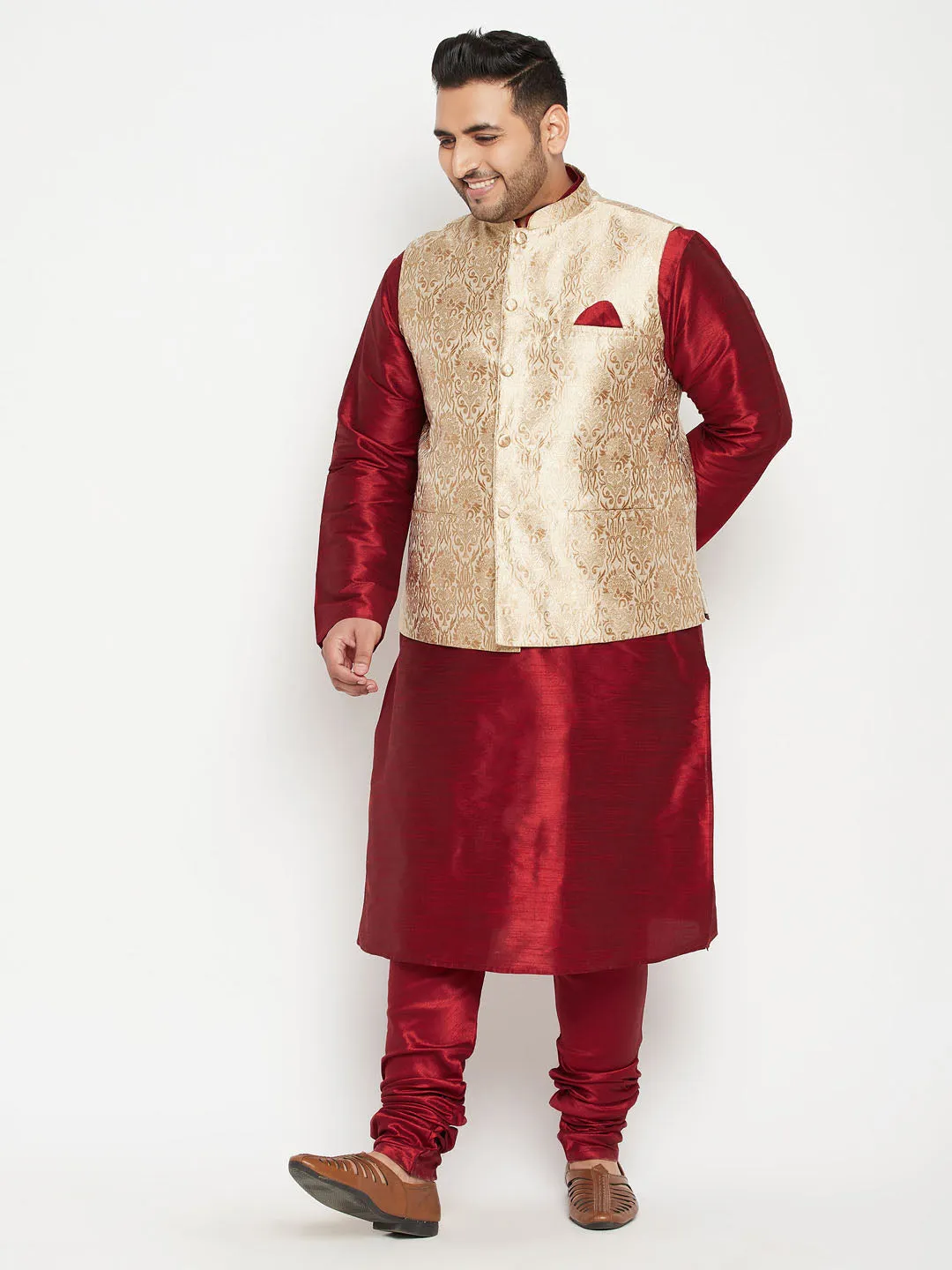 Men's Plus Rose Gold Nehru Jacket - Vastramay