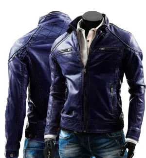 Men's Purple Motorcycle Biker Vintage Retro Cafe Racer Genuine Leather Jacket