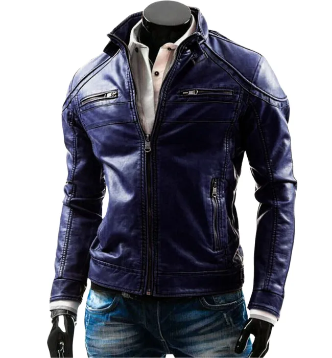 Men's Purple Motorcycle Biker Vintage Retro Cafe Racer Genuine Leather Jacket