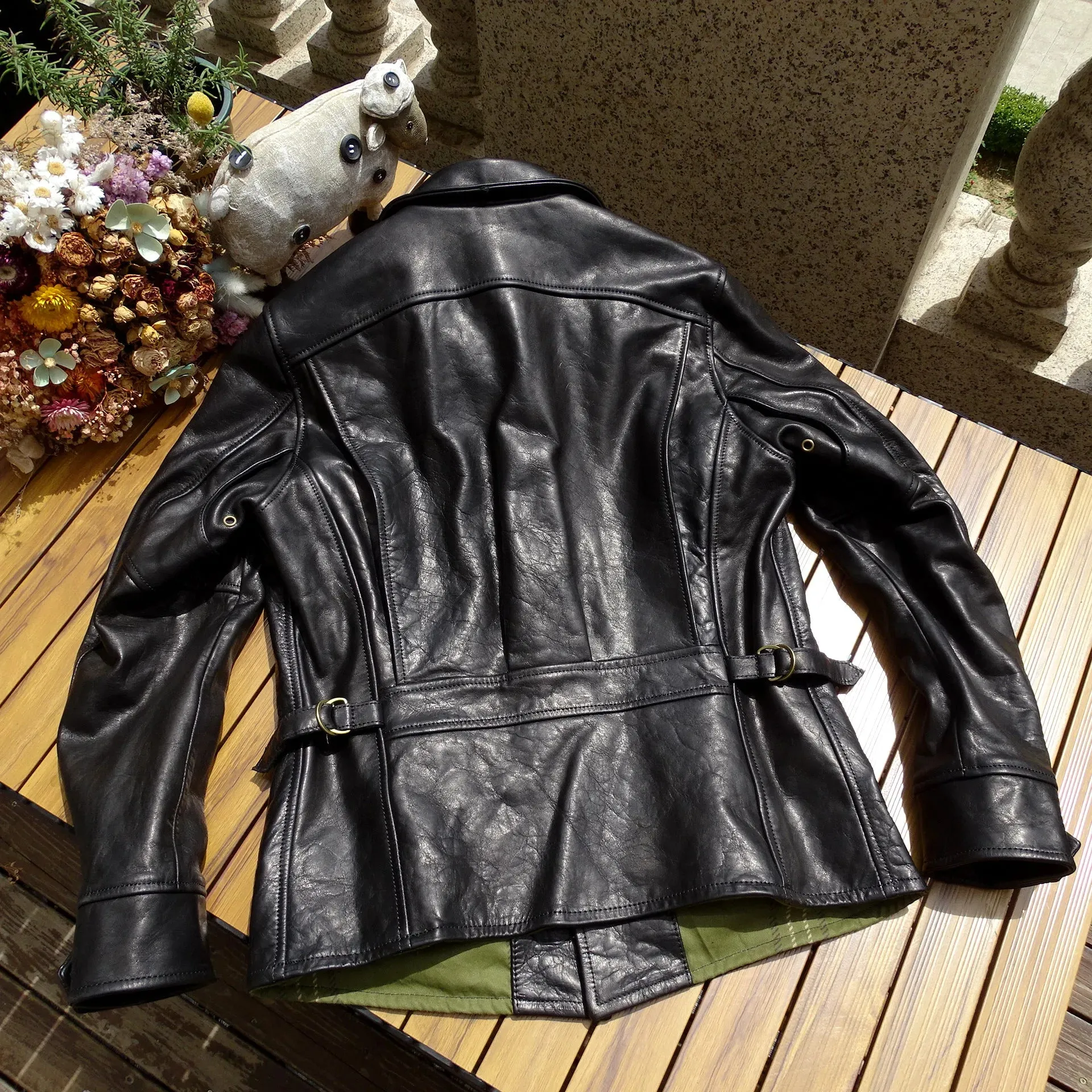 Men's Vintage Leather Motorcycle Jacket - Windproof Brown Coat