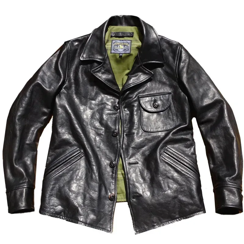 Men's Vintage Leather Motorcycle Jacket - Windproof Brown Coat