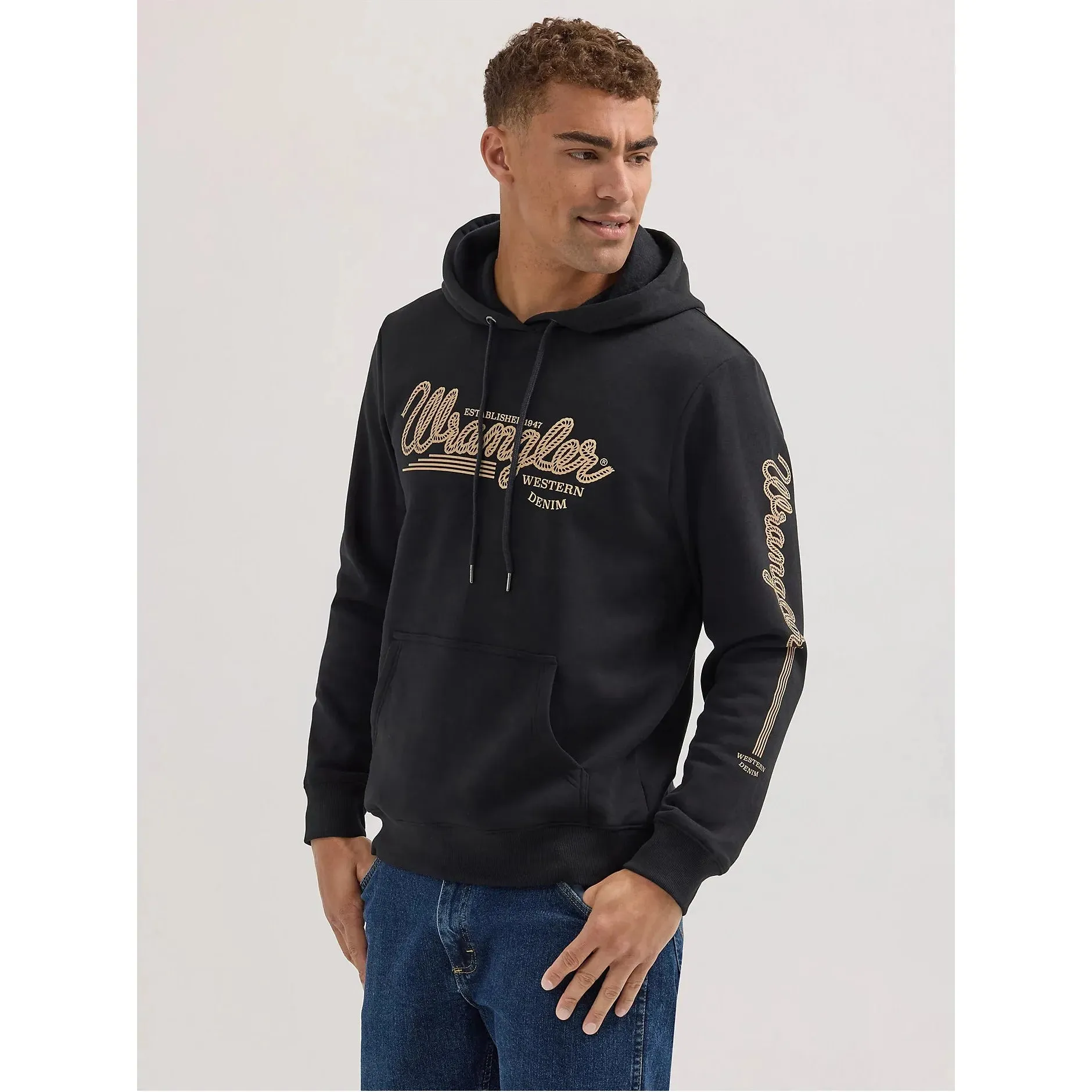 Men's Wrangler Logo Arm Hit Pullover Hoodie-Jet Black