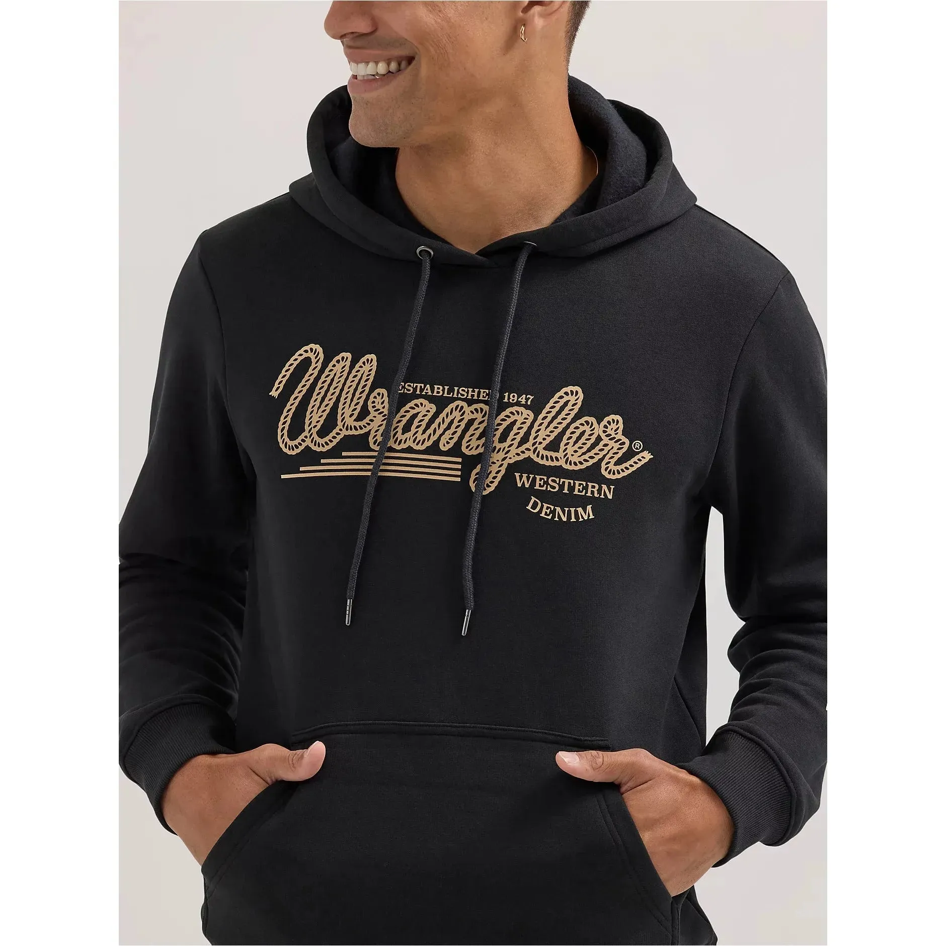 Men's Wrangler Logo Arm Hit Pullover Hoodie-Jet Black