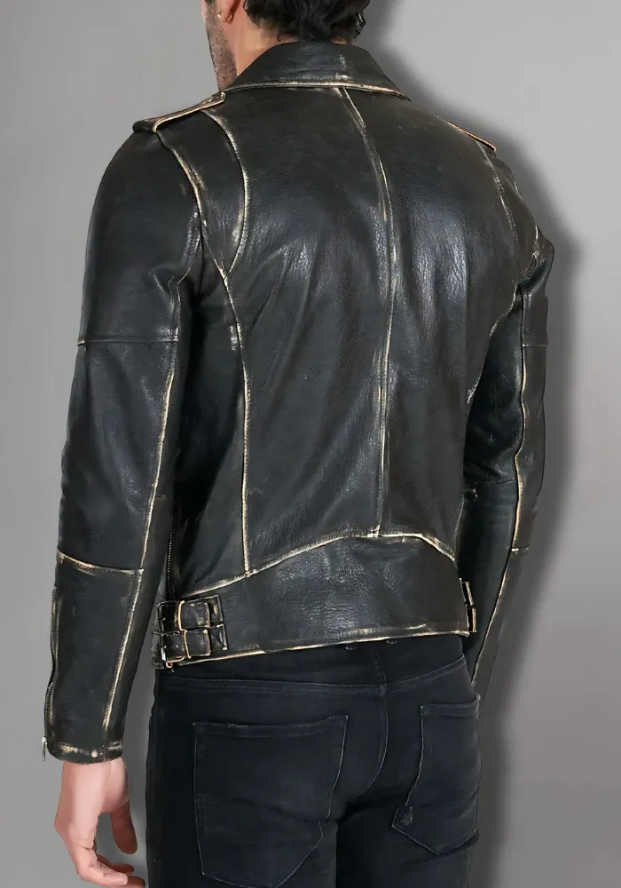 Men's Yellow Motorcycle Vintage Retro Cafe Racer Genuine Leather Jacket