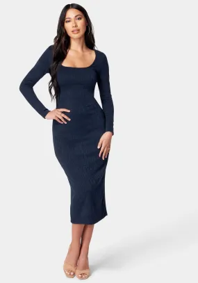 Midi Long Sleeve Square Neck Sweater Dress