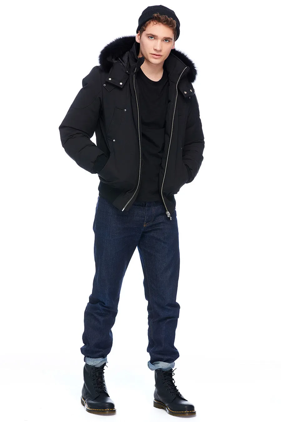 Moose Knuckles Mens Ballistic Bomber - Black with Black/Fox Fur