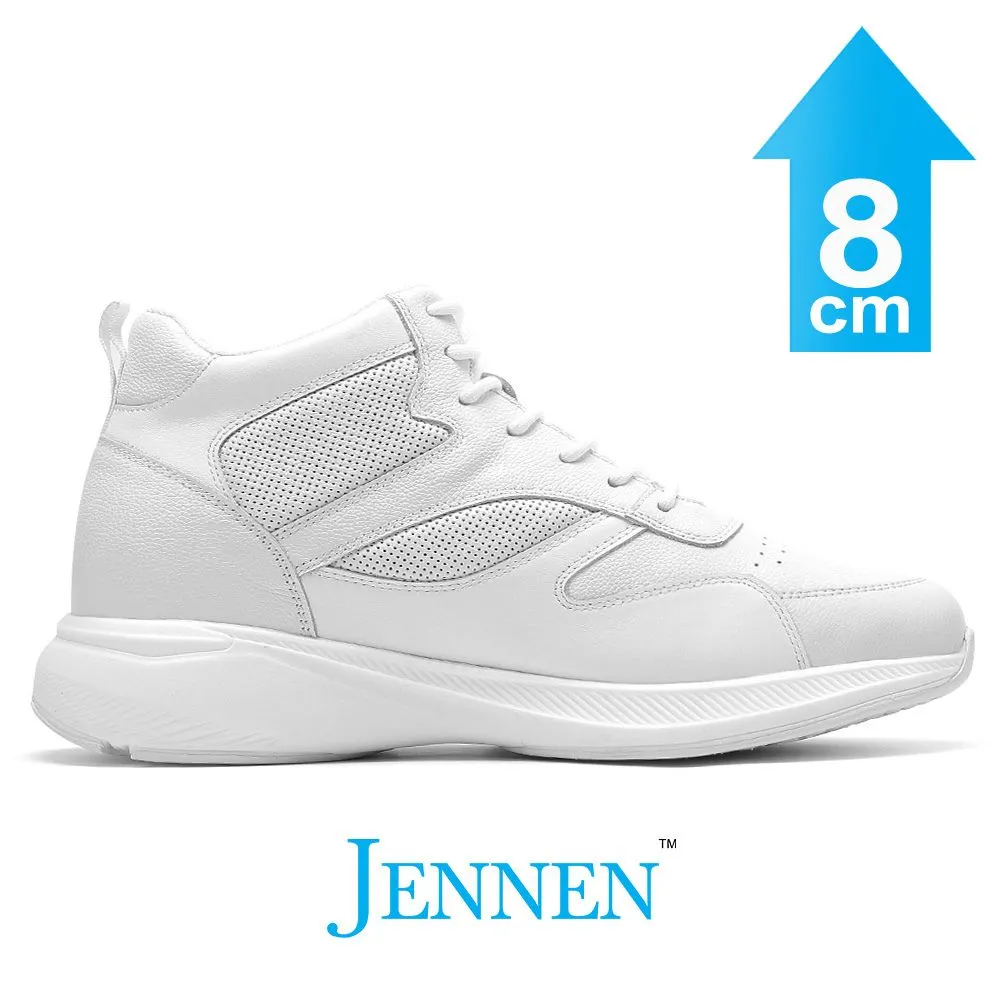 Mr. Pippen 8cm | 3.2 inches Classic White Leather Casual Elevator Sneakers