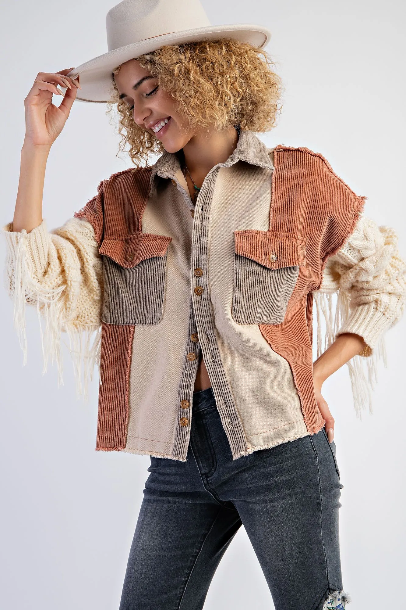 Myla Color Block Corduroy Button Down Shacket Top *FINAL SALE*