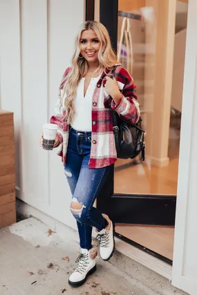 Name Game Plaid Jacket In Wine