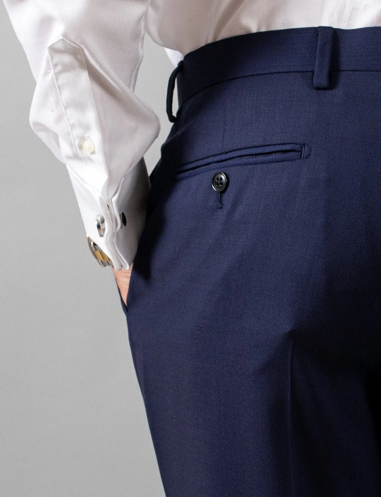 Navy Hopsack Suit Trousers