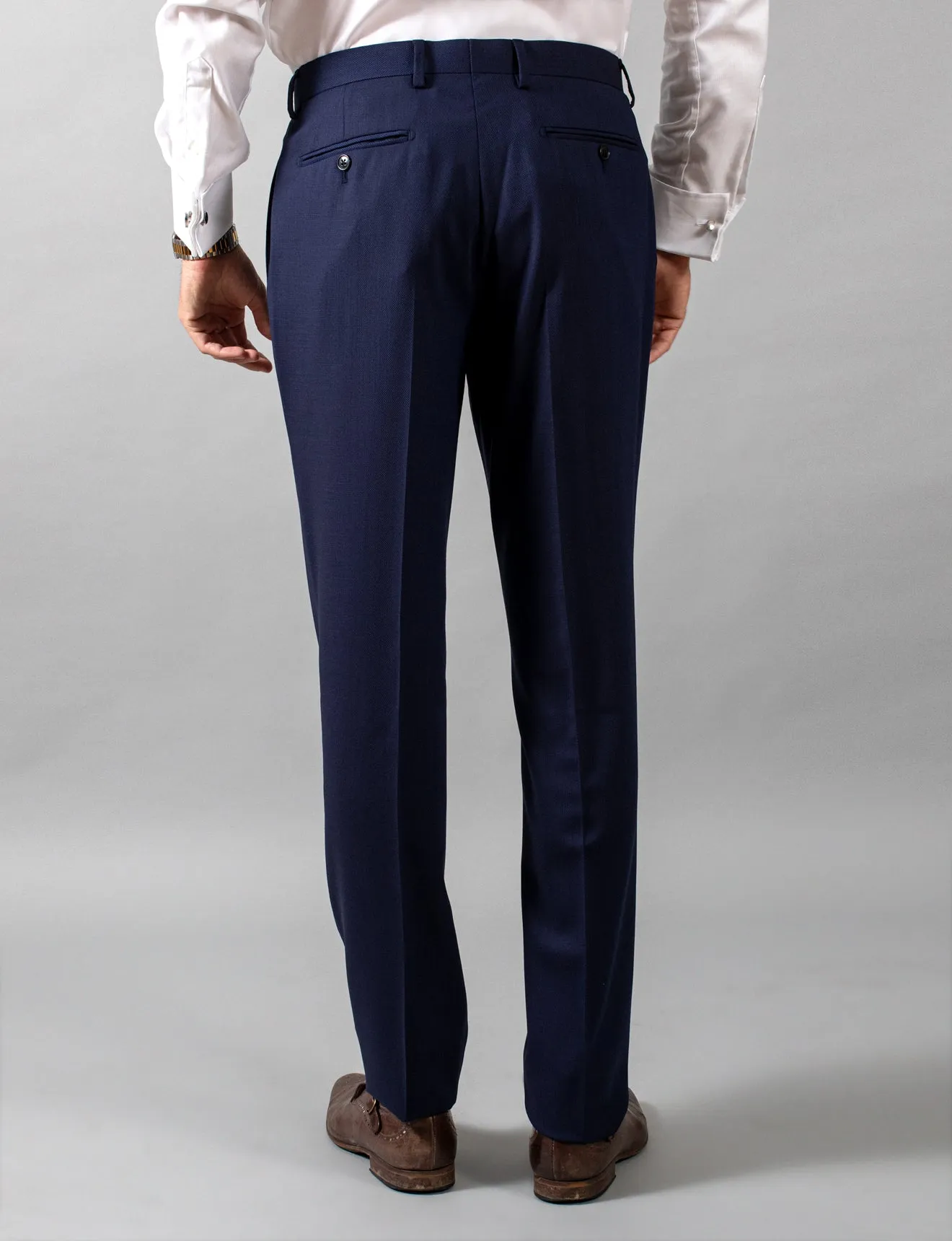 Navy Hopsack Suit Trousers