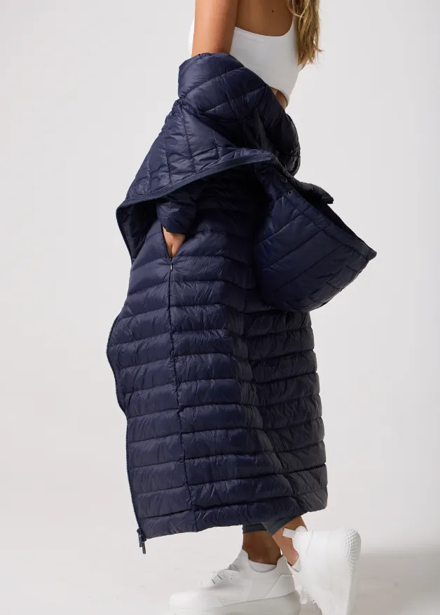 Navy Maxi Duck Down Puffer Coat