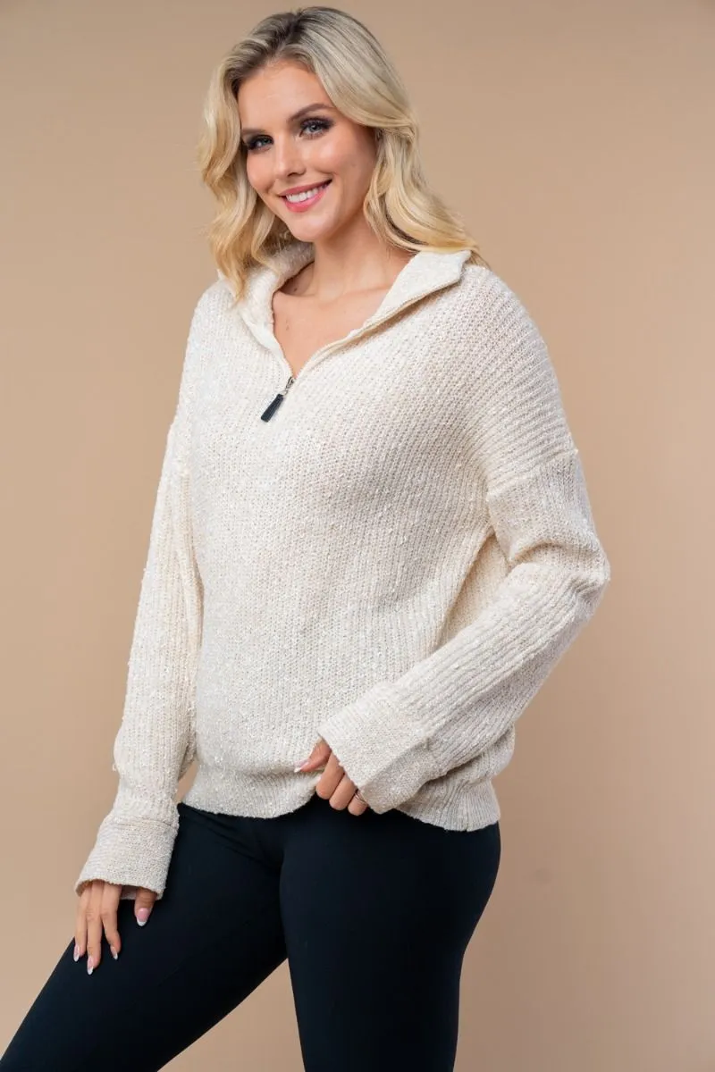 Oatmeal Half Zip Sweater by White Birch