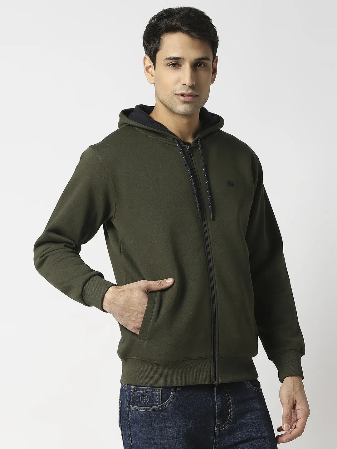 Olive Full Zip Fleece Hoodie