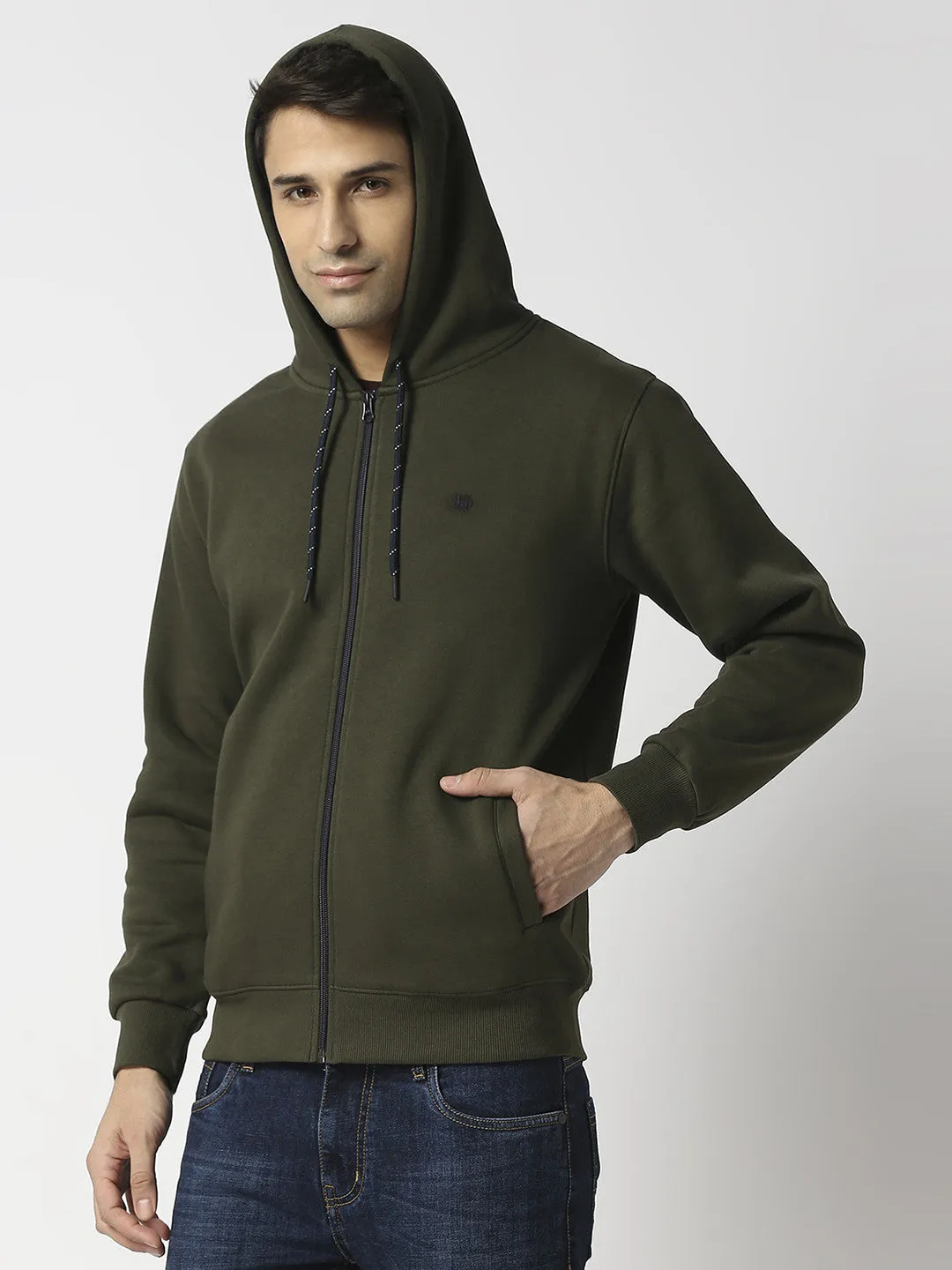 Olive Full Zip Fleece Hoodie