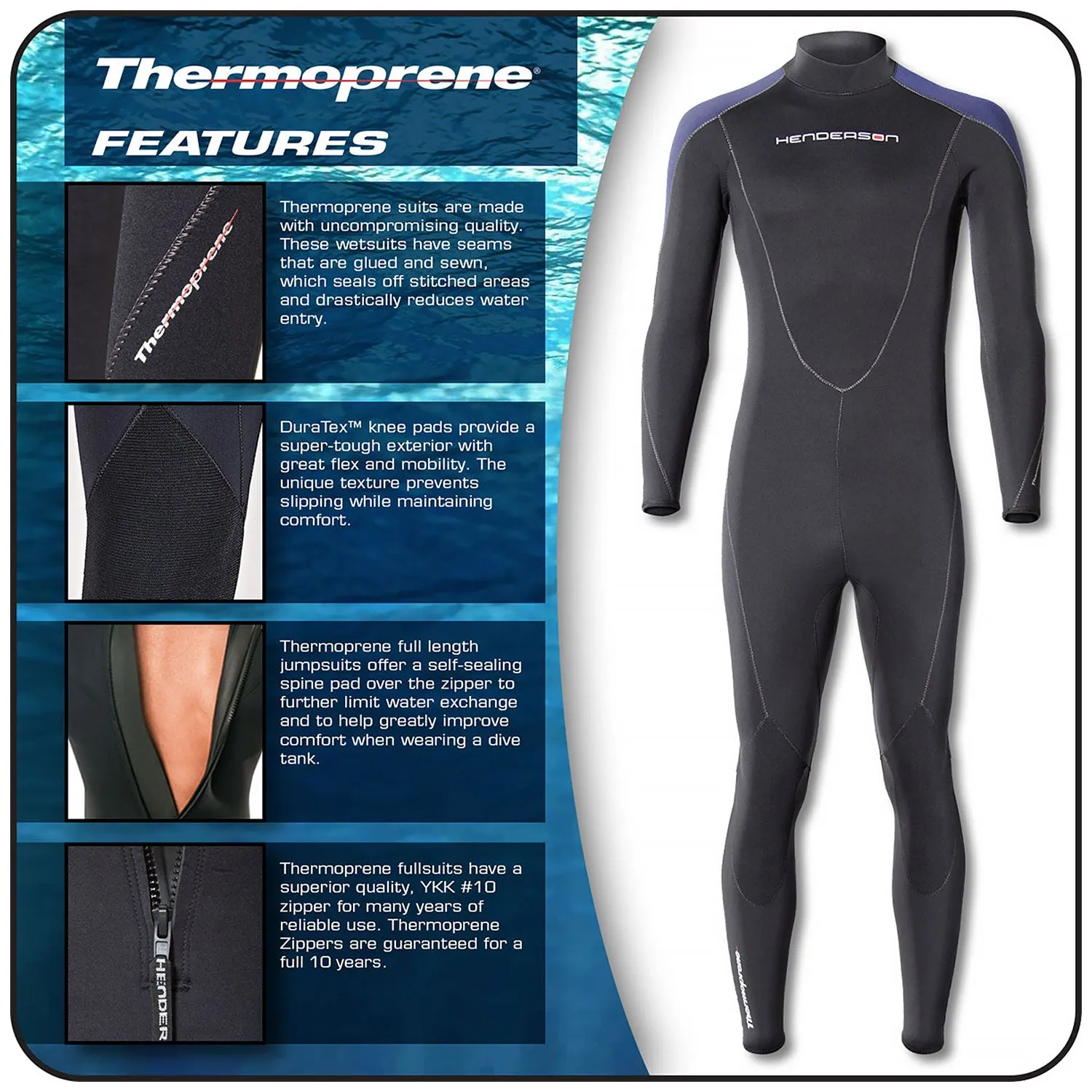 Open Box Henderson Man Thermoprene Jumpsuit (Back Zip) 5mm Scuba Wetsuit - Black / Blue - Small