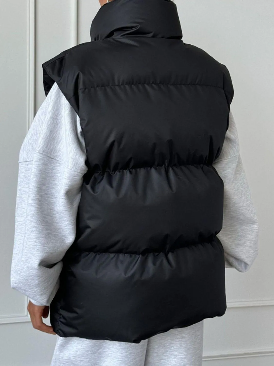 Padded Vest Coat Zip Up Turtleneck Sleeveless Outwear