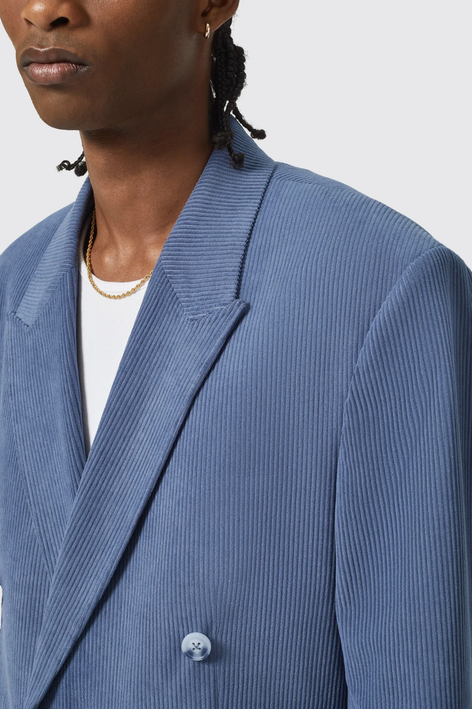 Pirlo Oversized Double Breasted Blue Corduroy Jacket