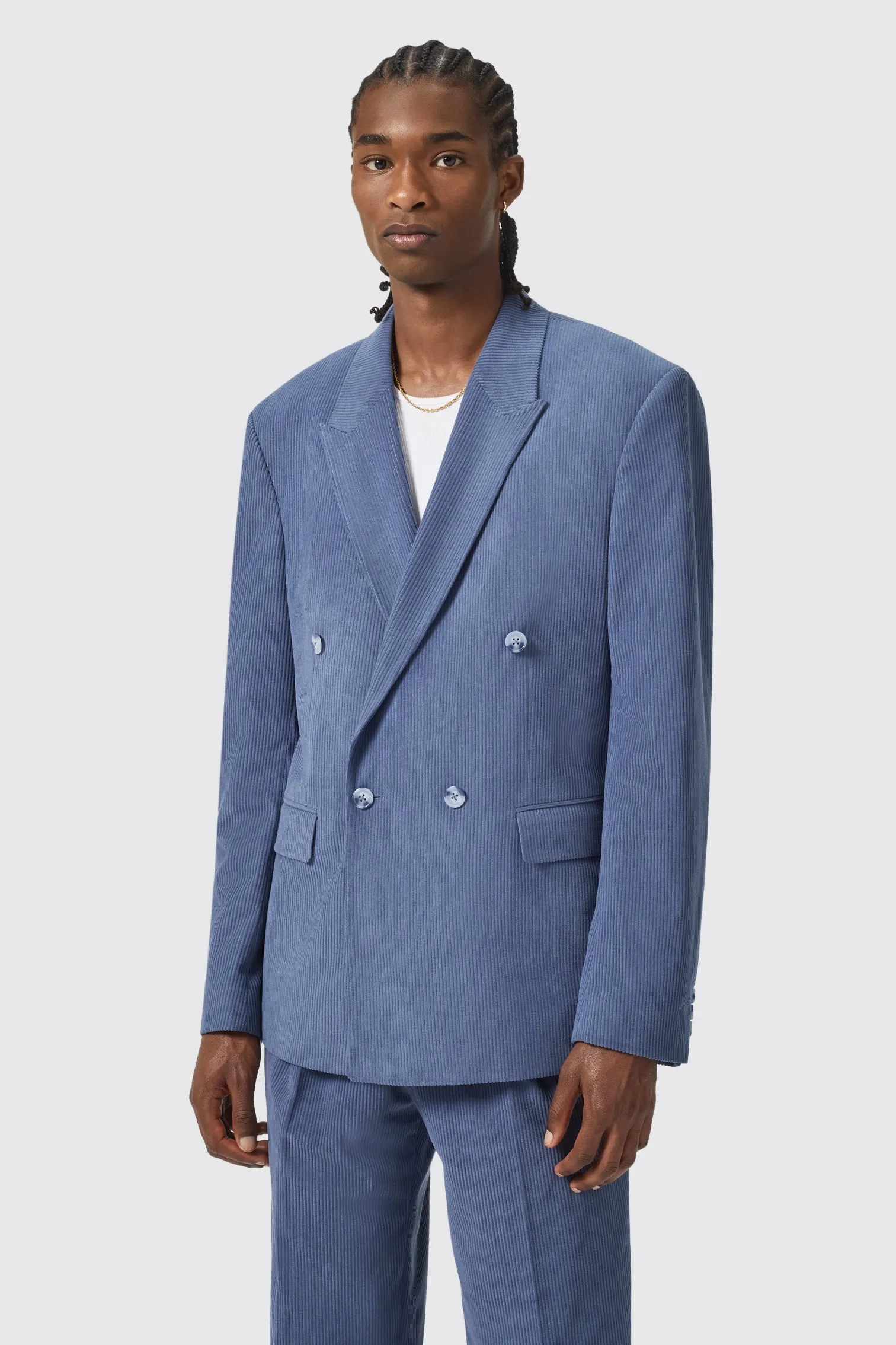 Pirlo Oversized Double Breasted Blue Corduroy Jacket