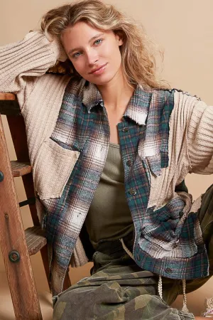 Plaid Contrast Button Down Shacket