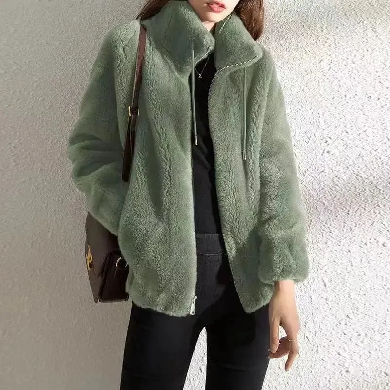 Plush Zipper Coat - Stylish & Warm Women's Spring Jacket