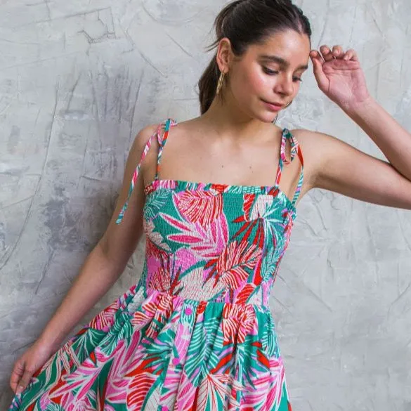 poplin in the tropics midi dress