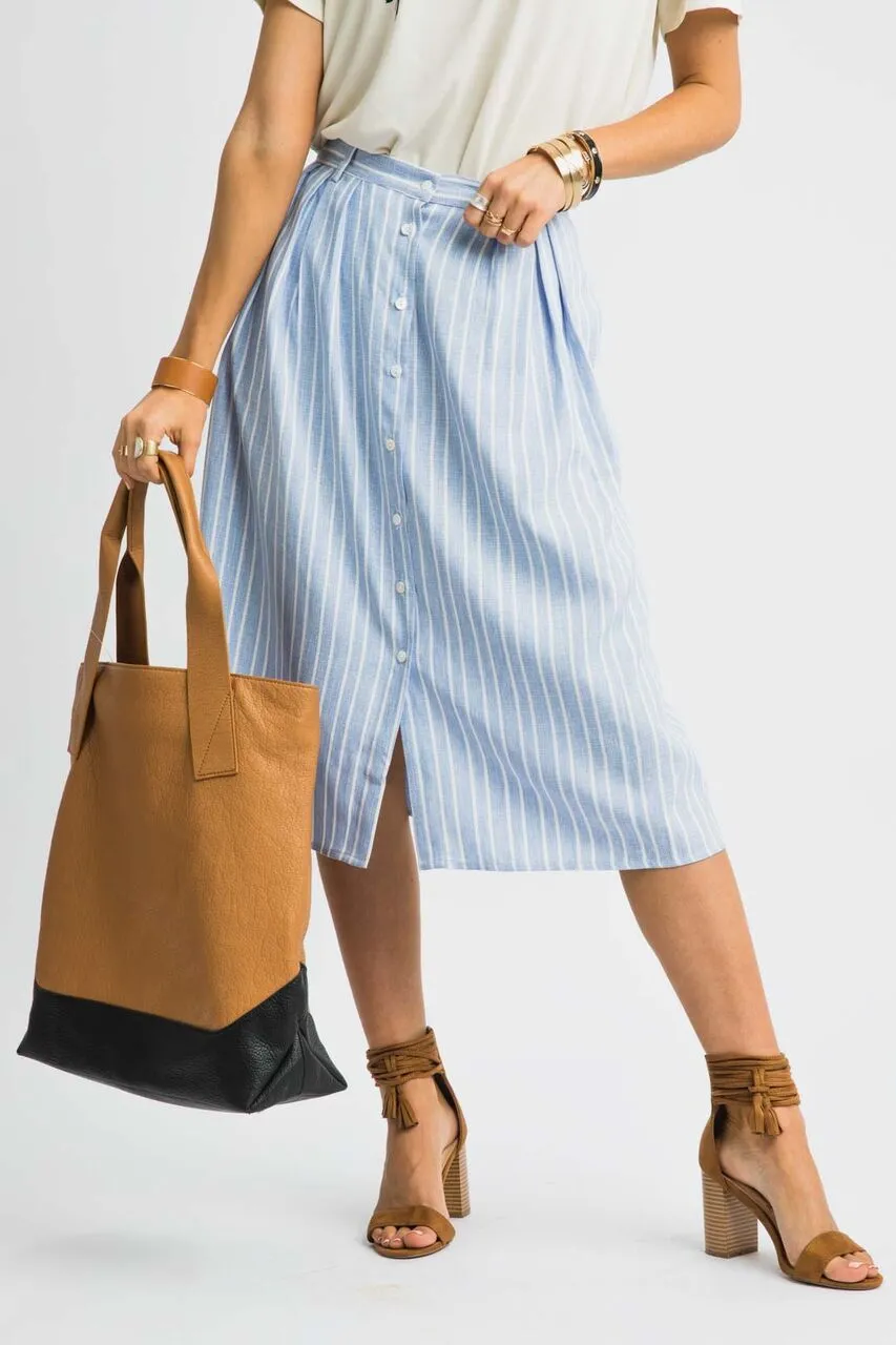 Poppy Pinstripe Blue Midi Skirt