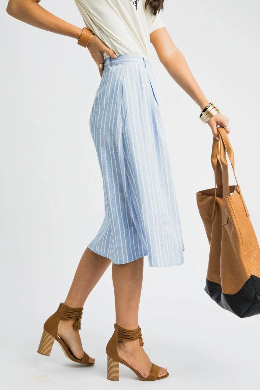 Poppy Pinstripe Blue Midi Skirt