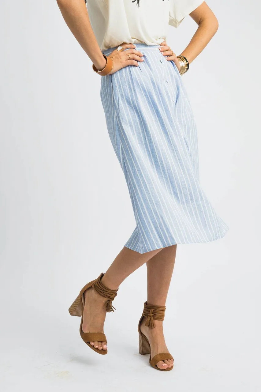 Poppy Pinstripe Blue Midi Skirt